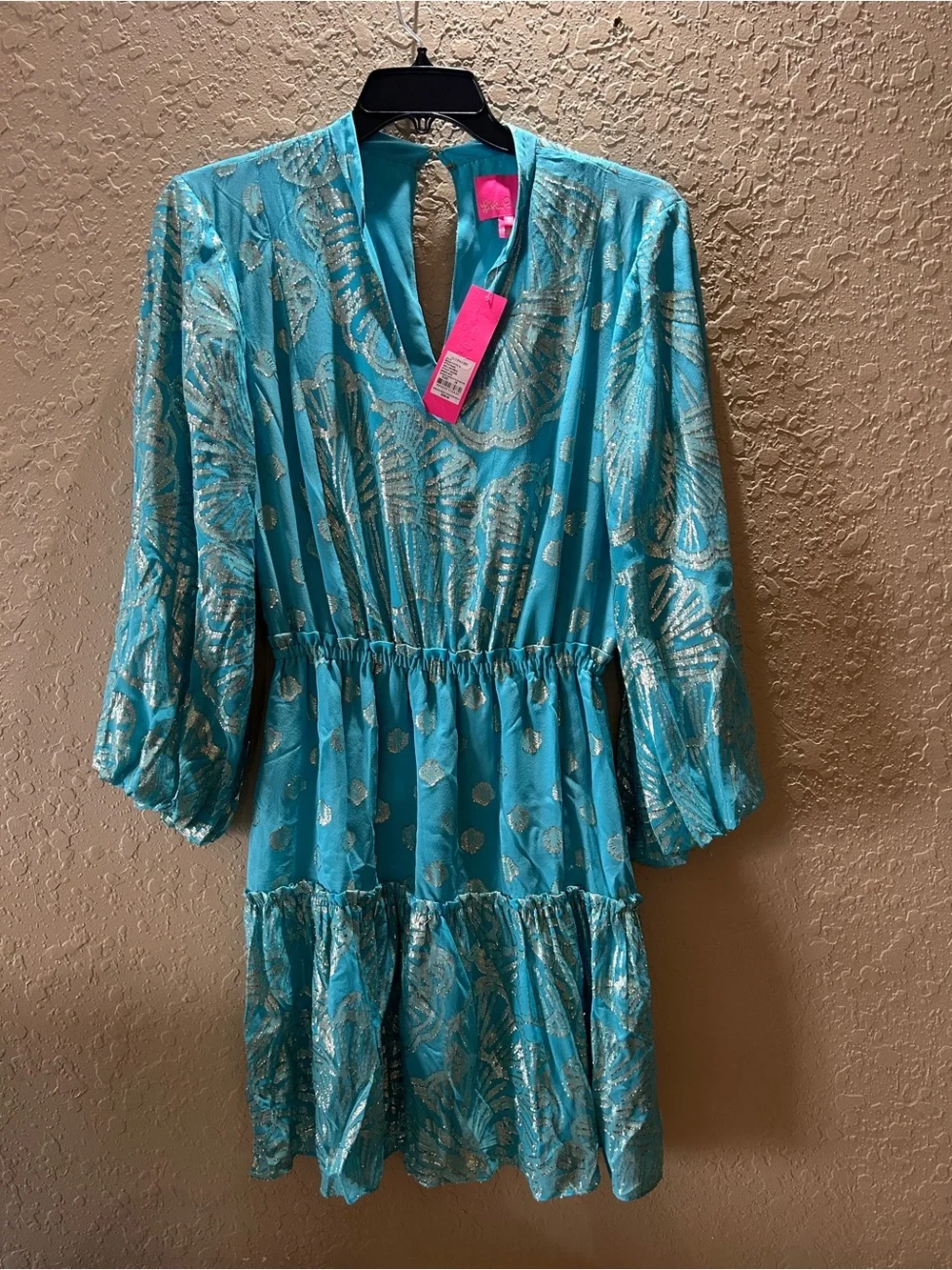 Lela Rose Turquoise Metallic Floral Tiered Dress for Kids